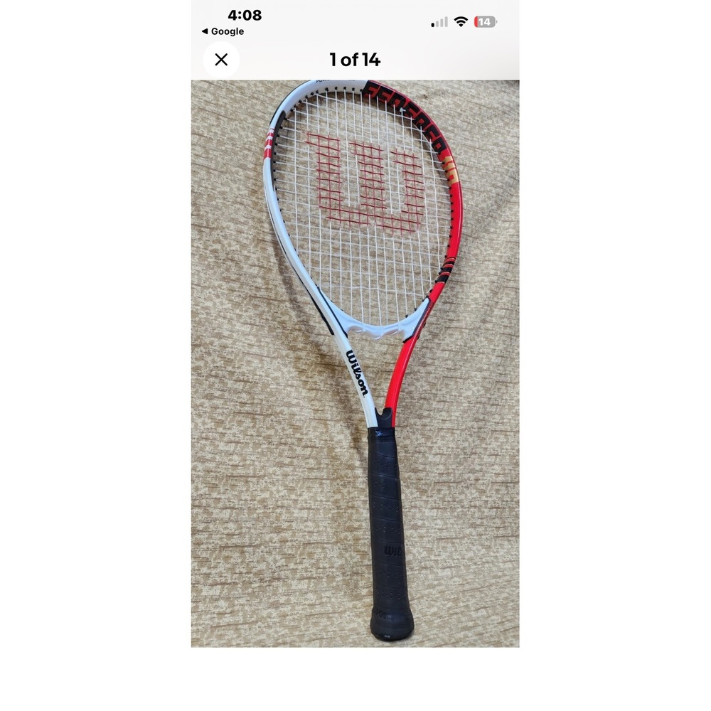 Wilson Roger Federer 110 Tennis Racket White Red Black power‎ strings